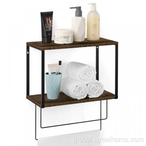 Pipe Shelf Two-Layer Metal Wood Combined with Double-Bar Towel Rack Supplier